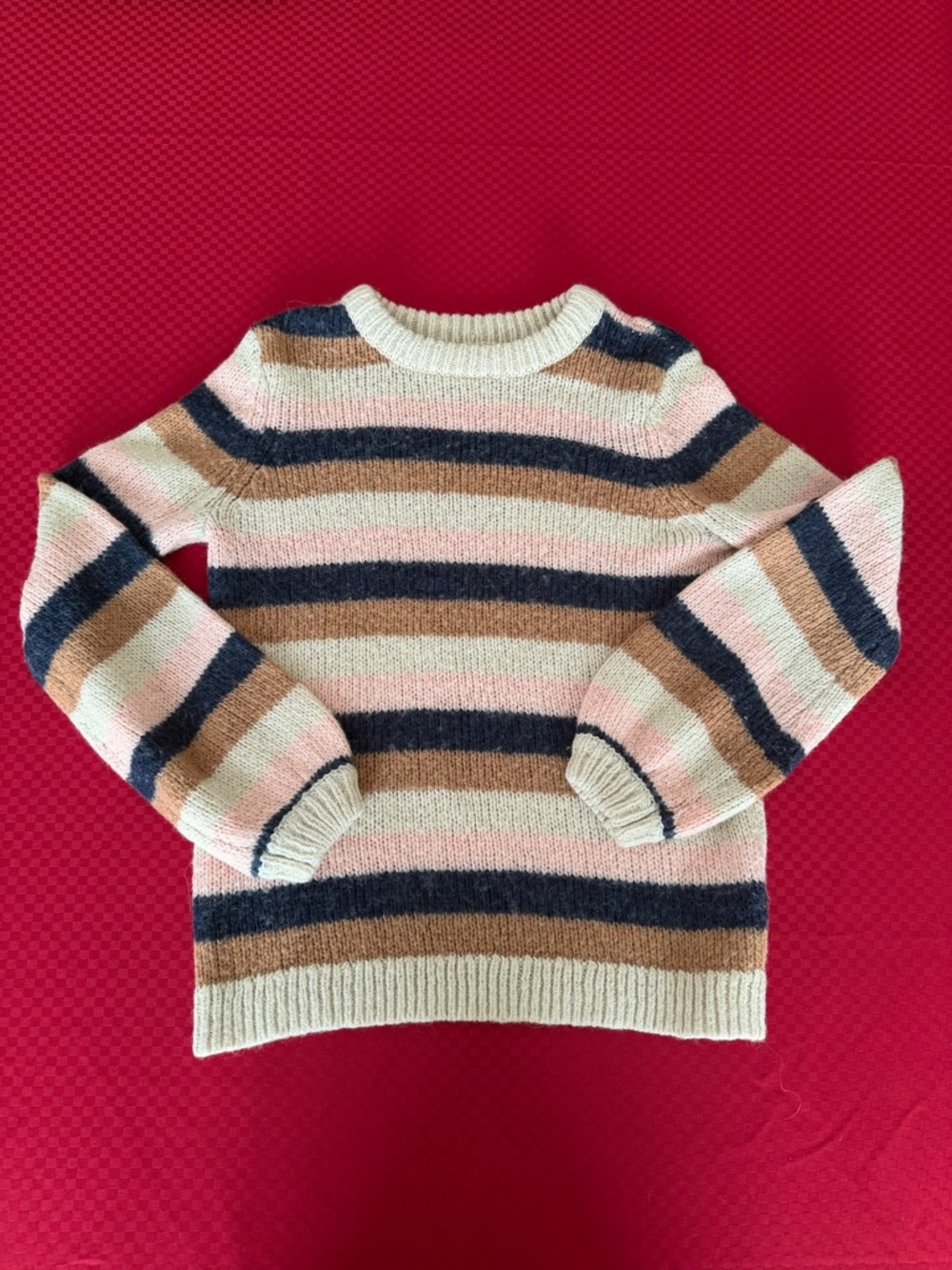 miami Striped Crewneck Sweater in Pink, Cream, Navy & Brown